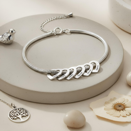 Pulseira Feminina Corações Personalizável - Gravação a Laser