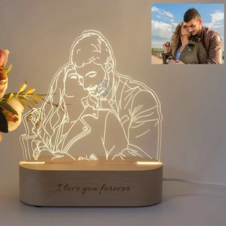 Luminária Noturna 3D Personalizada com Foto e Texto - Ideal para Casamentos, Aniversários e Natal - Presente Perfeito